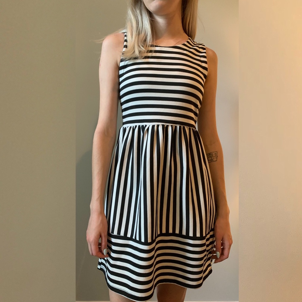 Black and white striped dress
